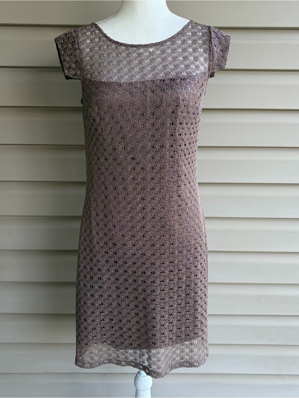 •JAX• Taupe Shimmer Lace Sheath Cocktail/Event Dress - Size 8
